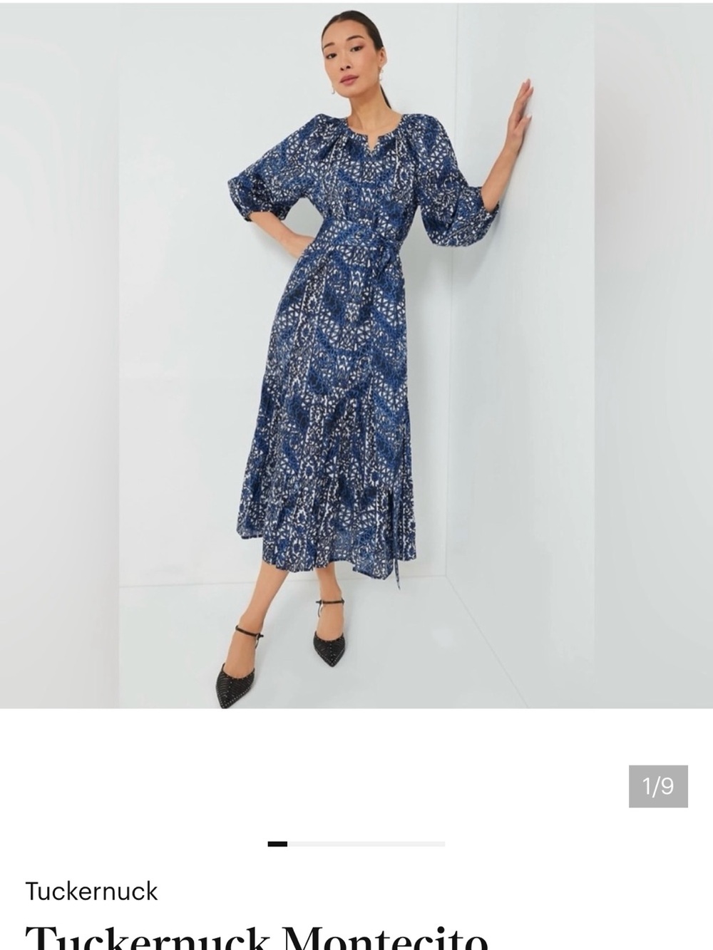 Tuckernuck Montecito Blue Printed Midi Dress Size Large